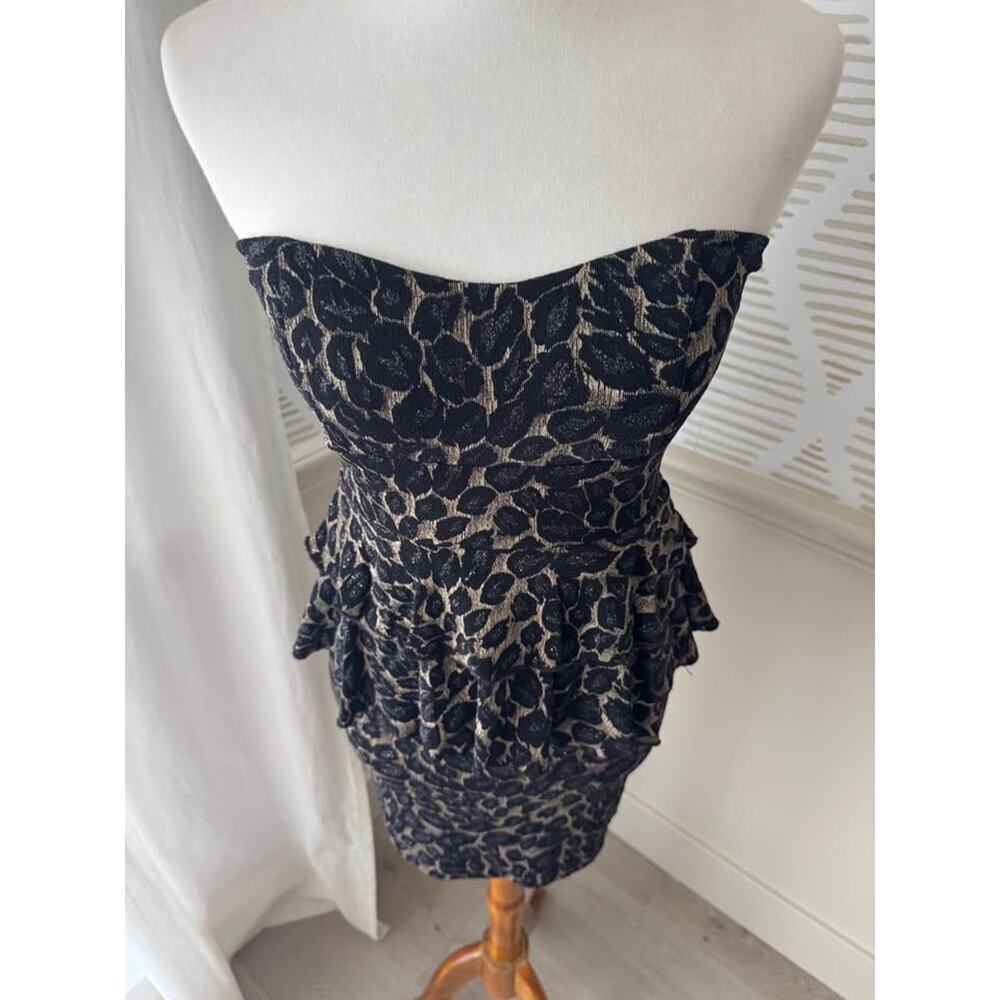 Shasa Women’s Medium Y2K Peplum Glitter Leopard Strapless Mini Dress - Picture 2 of 8